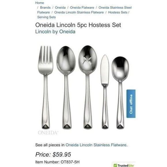 NEW Silver Serving Set Oneida Satin Lincoln 18/0 Stainless Steel Hostess Set 5 - Picture 5 of 5